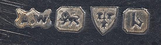 A cased set of four silver The Royal Artillery menu holders, by A. Wilcox, Height 39mm. Weight: 2.6oz/81grms